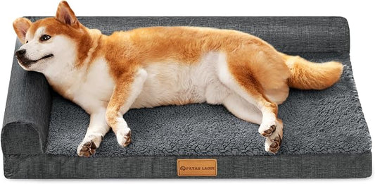 Patas Lague Orthopedic Medium Dog Bed Pet Sofa Beds 30''X20''Dark Grey | L Bolster Egg-Crate Foam Dog Couch For Medium Dogs, Waterproof Removable Washable Cover, Pet Mat with Nonskid Bottom by PatasLague