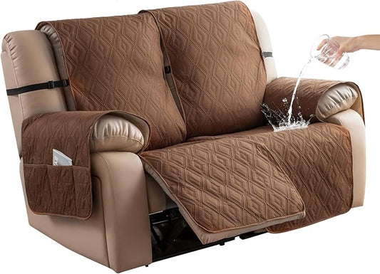 Genina Waterproof Loveseat Recliner Cover Non-Slip, Sofa Cover for Reclining Couch 2 Seat, Washable Couch Cover Loveseat Furniture Protector Cover for Pets Dogs Kids (Brown, Recliner Loveseat) by Genina