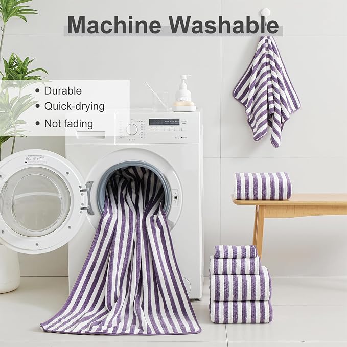 Smuge 18 Pcs Bath Towel Set, Include 6 Bath Towel Sheets, 6 Hand Towels and 6 Washcloths - Highly Absorbent Quick Dry Microfiber,Ultra Soft Bathroom Towel Set with Hanging Loop - Dark Purple - Image 6