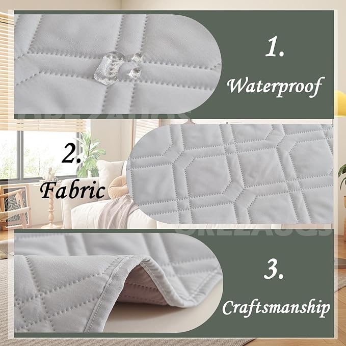 Waterproof Blanket Dog Bed Cover Non Slip Large Sofa Cover Dog Blanket for Couch Protection Pet Blanket for Furniture Bed Couch Sofa Reversible (Light Grey,210 * 260cm) - Image 4