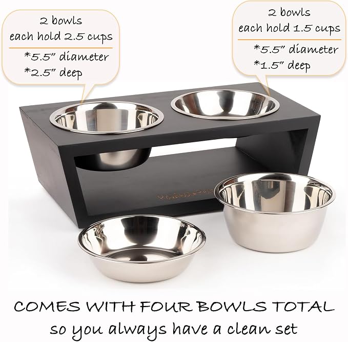 4" Tall Elevated Dog Bowls for Small Dogs, Food and Water Bowl Set by Pawfect Pets (Black) - Image 5