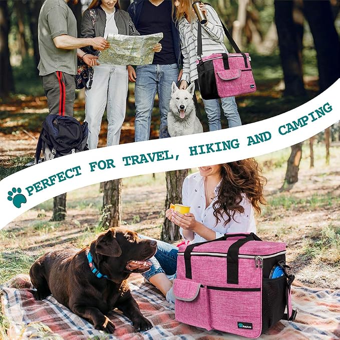 PetAmi Dog Travel Bag Organizer, Pet Travel Kit with 2 Food Containers & 2 Collapsible Dog Bowls, Pet Supplies Tote with Luggage Sleeve, Weekend Road Trip Camping Essentials, Pink, Medium - Image 6