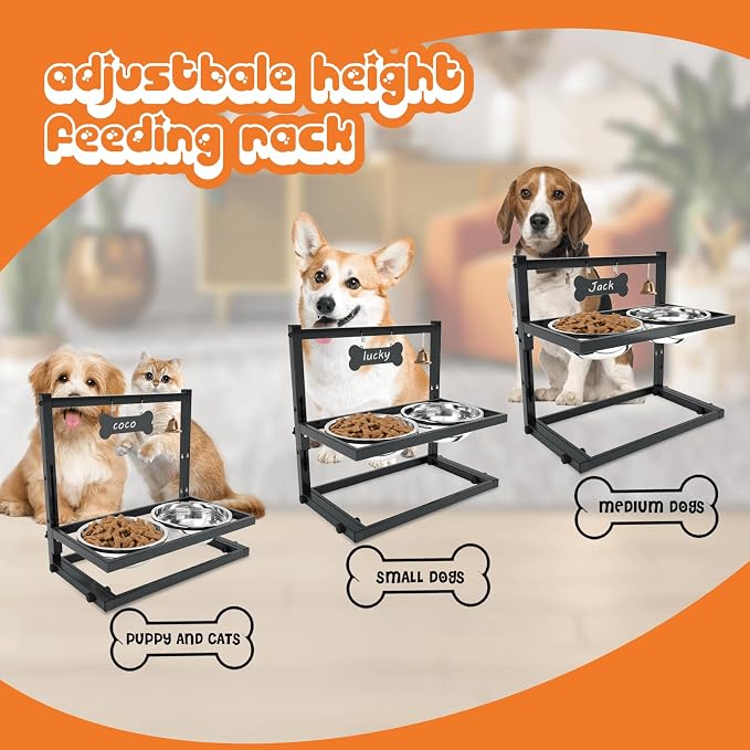 SHAINFUN Elevated Dog Bowls for Medium Dogs and Cats - Raised Cat or Dog Bowl Stand with Adjustable Height and Two Stainless Steel Food Bowls - Ideal for Medium and Small Dogs and Cats - Image 2