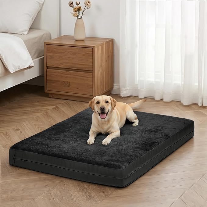XXL Waterproof Dog Crate Bed, Extra Large Washable Kennel Pad, 47x29, Black | Kennel Pet Bed for Large Dogs with Removable Cover, Waterproof, Wipeable, Anti-Slip, Outdoor, Black by WAYIMPRESS