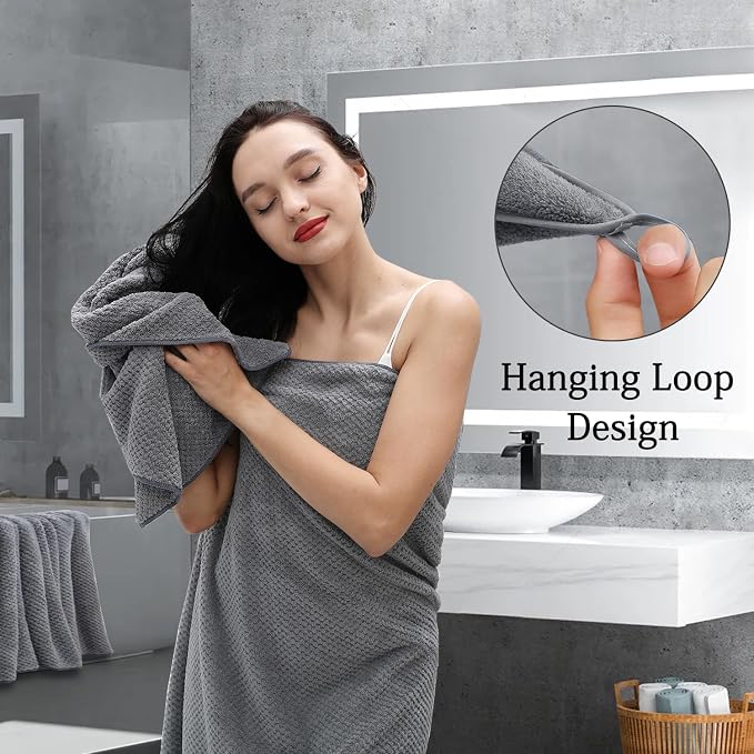 Hailea Gray Bath Towels Set 35x70 Inches - Luxury 600 GSM Oversized Bath Sheet Towel,Extra Large Microfiber - Quick Dry,Highly Absorbent,Super Soft Shower Towels Spa Hotel Bathroom Towel Set (4-Pack) - Image 7