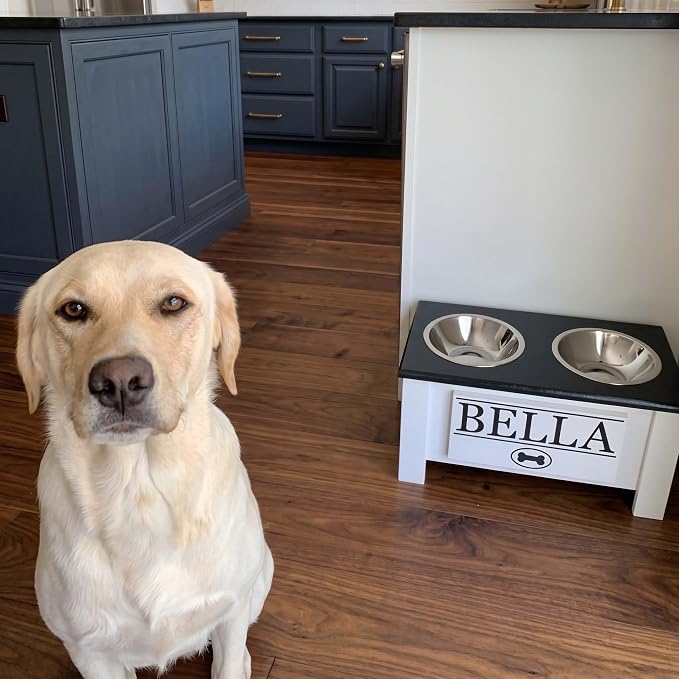 Elevated Dog Bowls, Personalized Raised Dog Bowl Stand for Medium Dogs | Farmhouse Style, Elevated Wood Stand, Storage Container, Stainless Steel Bowls, Raised Anti-Slip Feeder, Made in USA - Image 3