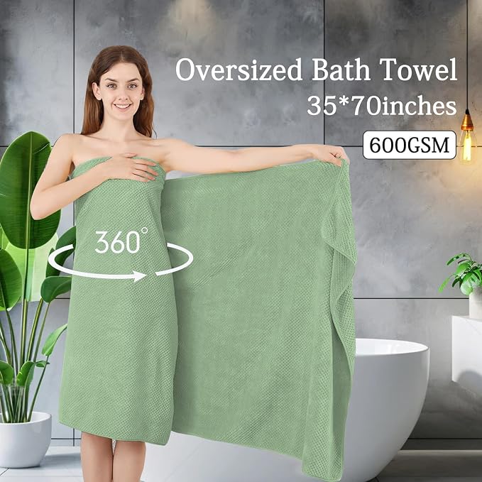 Extra Large Bath Towels Set 35x70 Inches - Green Luxury 600 GSM Oversized Bath Sheet Towel,Ultra Soft Microfiber - Quick Dry,Highly Absorbent Shower Towels Spa Hotel Bathroom Towel Set (4-Pack) - Image 2