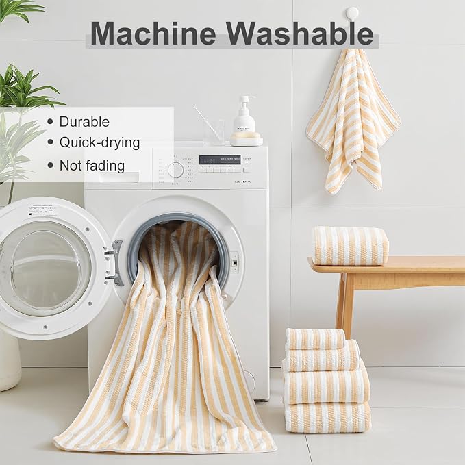 Smuge 18 Pcs Bath Towel Set, Include 6 Bath Towel Sheets, 6 Hand Towels and 6 Washcloths - Highly Absorbent Quick Dry Microfiber,Ultra Soft Bathroom Towel Set with Hanging Loop - Apricot Yellow - Image 6