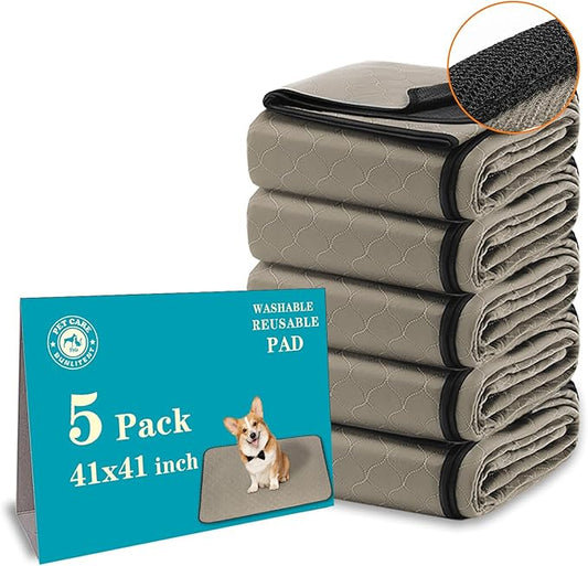 Bunlitent Washable Pee Pads for Dogs 41" x 41", 5 Pack, Reusable Puppy Pads | Reusable, Quick Dry, Large Anti-Slip, Waterproof, Whelping Pad for Pet, Playpen, Incontinence, Housebreaking, Large, Brown by Bunlitent