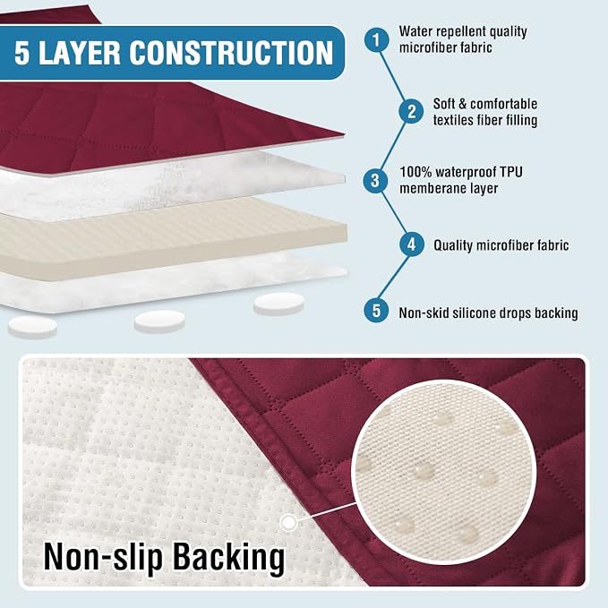H.VERSAILTEX Couch Cover for Dogs Washable 100% Waterproof Sofa Cushion Cover Dog Bed Cover Non-Slip Pet Blanket for Sofa Cushion Protector, 35" x 62", Burgundy - Image 5