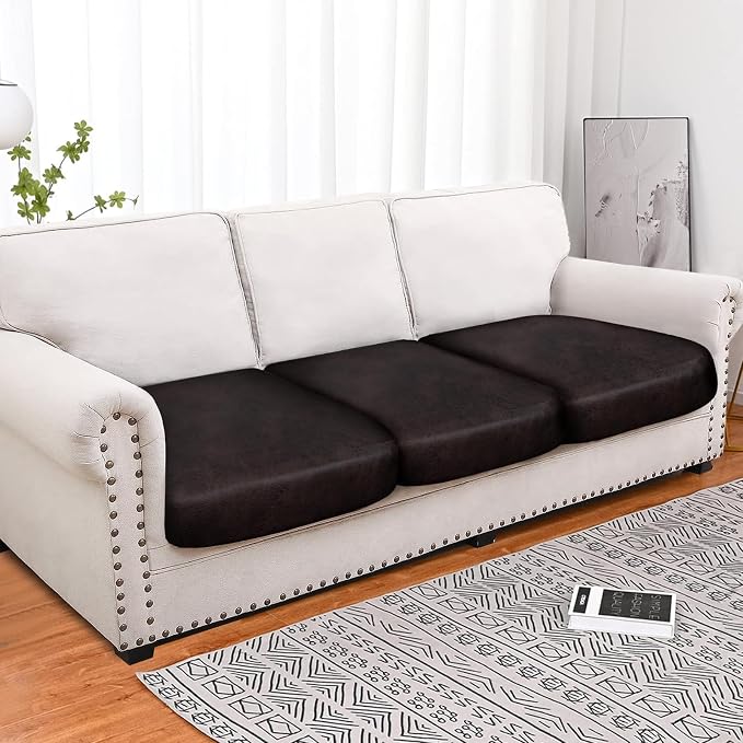 molasofa Leather Look Couch Cushion Covers, Stretch Sofa Cushion Covers for Sectional Armchair Loveseat Protector,Replacement Seat Cushion Slipcovers, Machine Washable (3 Cushion XL Sofa, Chocolate) - Image 3