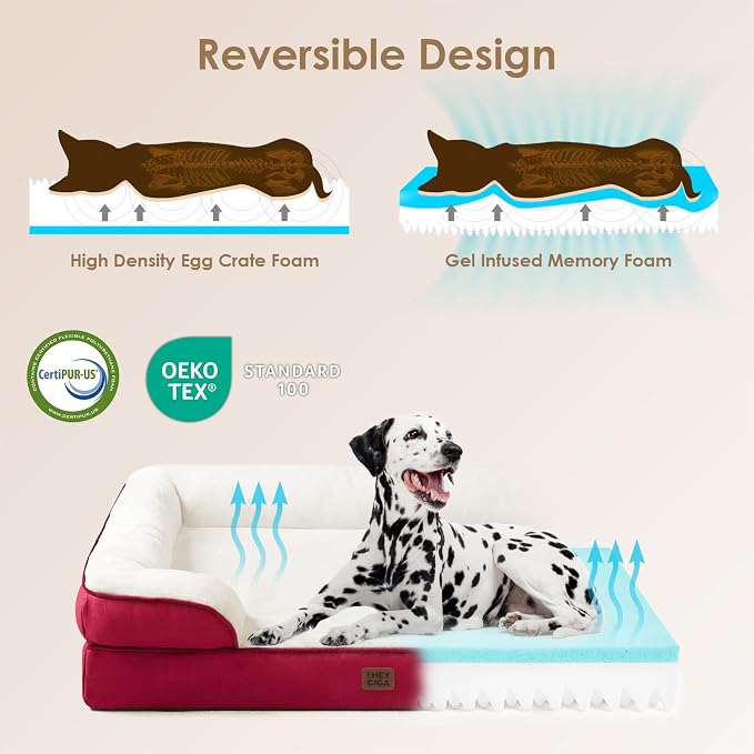 EHEYCIGA Orthopedic Extra Large Dog Bed, Waterproof Washable XL Pet Bed 44" | Non-Slip Bottom and Egg-Crate Memory Foam Big Dog Couch Bed with Washable Removable Cover, Red, 44Inch - Image 4