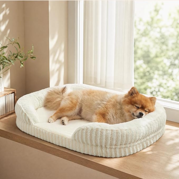MIXJOY Orthopedic Dog Beds Large Sized Dog,Large Washable Dog Bed Waterproof Oval Dogs Bed with Removable Cover,Egg-Crate Foam Big Pet Bed Couch Sofa with Bolster Sides,Non-Slip Bottom,L 35"X25",White - Image 8