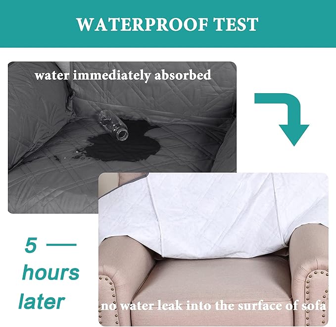 Turquoize 100% Waterproof Couch Covers for Pets Grey Sofa Cover for 3 Cushion Couch, Non-Slip Sofa Slipcover with Elastic Straps Sofa Protector Furniture Cover for Dogs, Sofa 68", Gray - Image 3