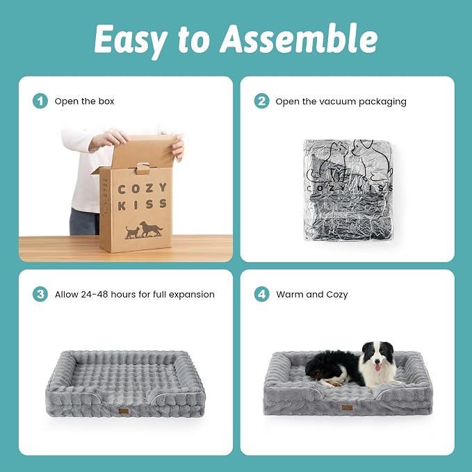COZY KISS Orthopedic Dog Bed for Large Medium Size Dog, Soft and Warm Faux Fur Sofa for Pet Up to 75 lbs, Foam Bolster Anti-Slip Couch with Washable Removable Cover, L 36x27x6.5 inch, Grey - Image 8