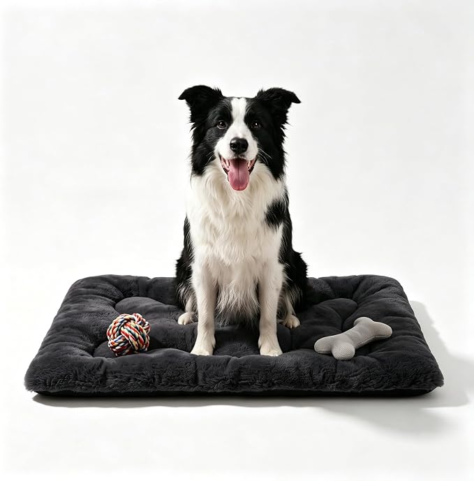 Dog Bed 36" for Metal Crate Pad,Washable Sleeping Mat for Medium/Large Pets | Soft faux rabbit fur, non-slip,machine wash/dry, plush cushioning, for crates, floors & travel, multiple sizes for all breeds by Poimerk