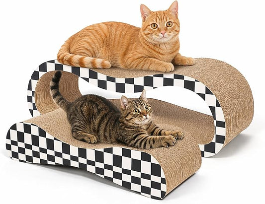 2 in 1 Large Cardboard Cat Scratcher Lounger, Cat Scratching Board for Indoor Cats, 100% Recyclable & Reversible Horizontal Scratching Pads Prevents Furniture Damage, Checkerboard by SimpleDeluxe