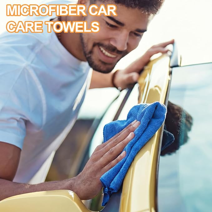Nuenen 60 Pcs Microfiber Cleaning Cloths for Cars 16 x 16 Inch Ultra Absorbent Car Towels Drying Reusable Cleaning Supplies House Kitchen Window Microfiber Towel (Yellow,Blue) - Image 5