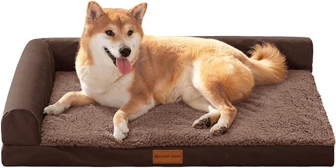 Patas Lague Orthopedic Medium Dog Bed Pet Sofa Beds 30''X20''Brown | L Bolster Egg-Crate Foam Dog Couch For Medium Dogs, Waterproof Removable Washable Cover, Pet Mat with Nonskid Bottom by PatasLague