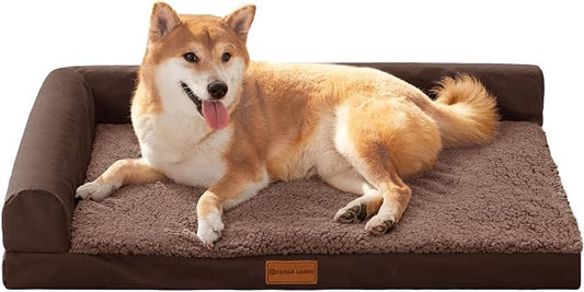 Patas Lague Orthopedic Medium Dog Bed Pet Sofa Beds 30''X20''Brown | L Bolster Egg-Crate Foam Dog Couch For Medium Dogs, Waterproof Removable Washable Cover, Pet Mat with Nonskid Bottom by PatasLague