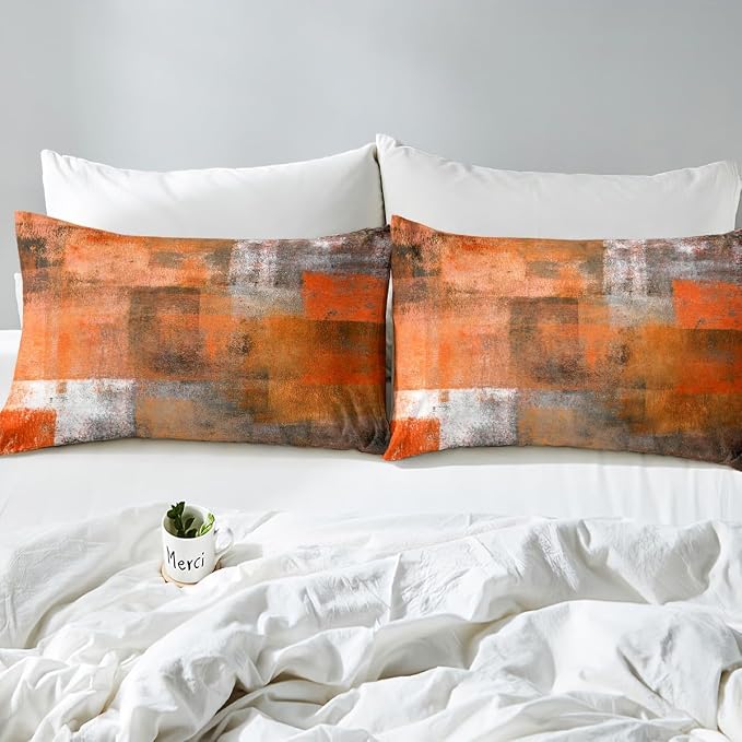 Erosebridal Orange Grey Bed Sheets Set Full Size,Watercolor Ombre Sheet Set for Women Men,Oil Painting Sheets,Vintage Minimalism Flat Fitted Sheet with 2 Pillowcases Home Room Decor - Image 4