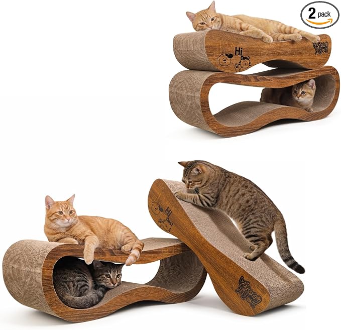 Cat Scratcher Set Cardboard Lounge Bed Scratch Pad for Indoor Cats Kittens | Reversible Durable Cardboard|Satisfies Cat Scratching Instinct|Protects Furniture|Indoor Cats & Kittens|Stackable Space Saver by VIRAAGYIYOU