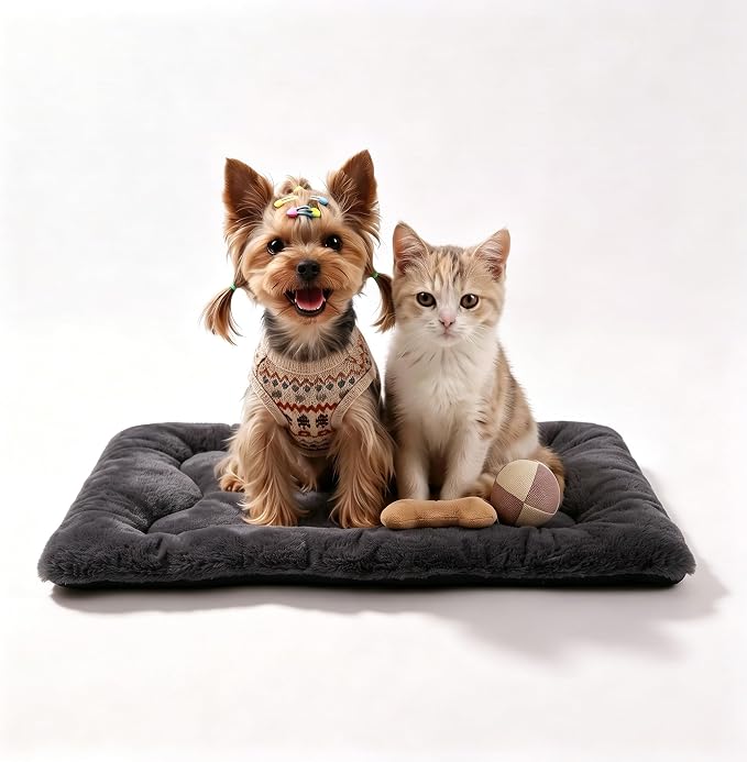 Dog Bed 22" for Metal Crate Pad, Washable Kennel Mat for Small Puppy & Cats | Soft faux rabbit fur, non-slip,machine wash/dry, plush cushioning, for crates, floors & travel, multiple sizes for all breeds by Poimerk