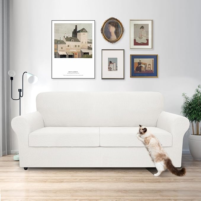MAXIJIN 3 Piece Couch Covers for 2 Cushion Couch Super Stretch loveseat Sofa Cover for Dogs Pet Proof Furniture Protector Non Slip Couch Slipcover Washable (White, 71"-91"(2 Cushions)) - Image 2