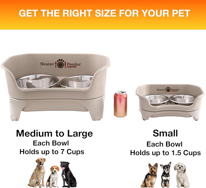 Neater Feeder Express Mess Proof Dog Bowls Elevated for Small Breeds Under 15 Lb, Made in USA, No Spill Raised Dog Food Bowl Stand, Stainless Steel Food and Water Bowl Set, Feeding Station, Almond - Image 4