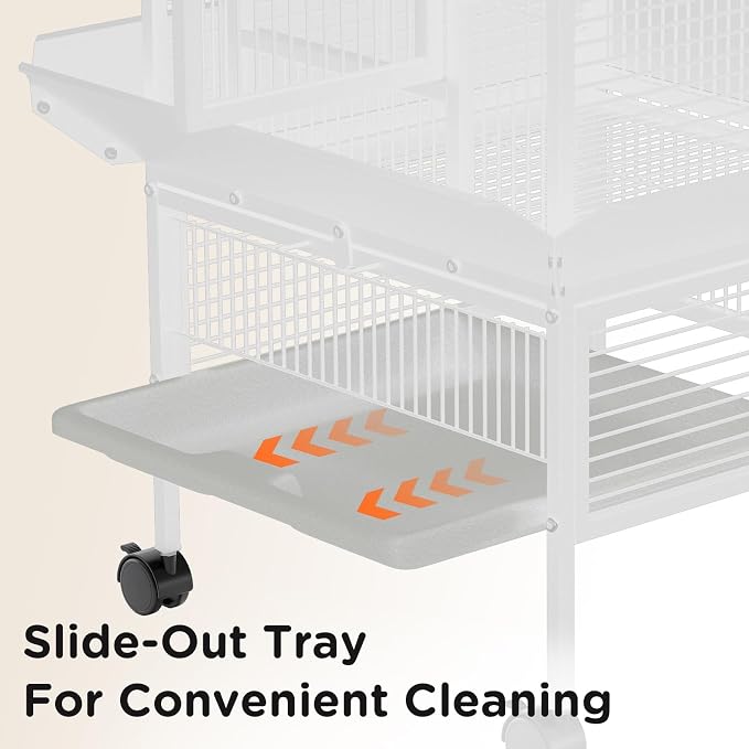 Garveehome 60 Inch White Parrot Cage with Play Top & 4 Feeder Bowls | Wrought Iron Large Bird Cage with Rolling Stand for African Grey Cockatiel Sun Parakeet Green Cheek Conure Lovebird Budgie - Image 5