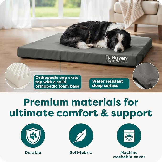 Furhaven Water-Resistant Orthopedic Dog Bed for Large/Medium Dogs w/ Removable Washable Cover, For Dogs Up to 55 lbs - Indoor/Outdoor Logo Print Oxford Polycanvas Mattress - Forest, Large - Image 5