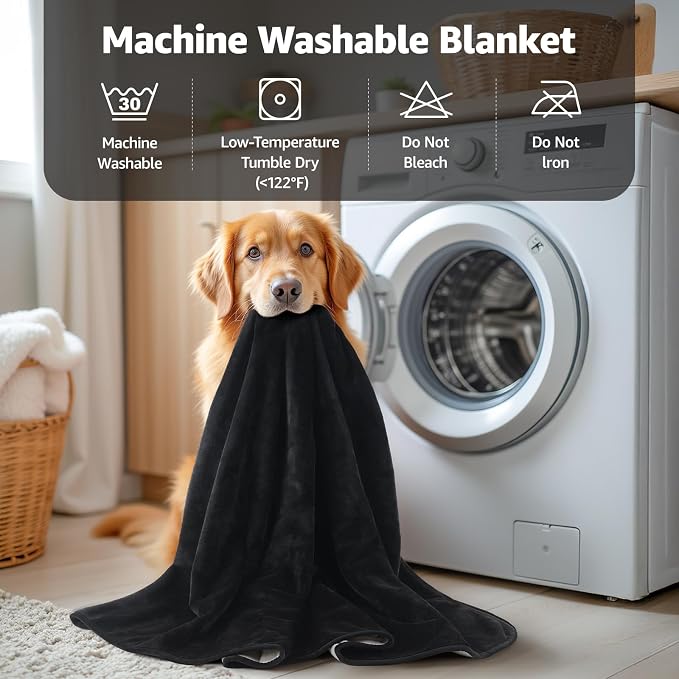 LOOBANI Waterproof Blanket for King Bed, Reversible Flannel 85"x108", Black | Waterproof Dog Blankets for Large Dogs, Spill-Proof Couch Cover for Family Movie Nights, Camping, Travel, Noise Free - Image 8
