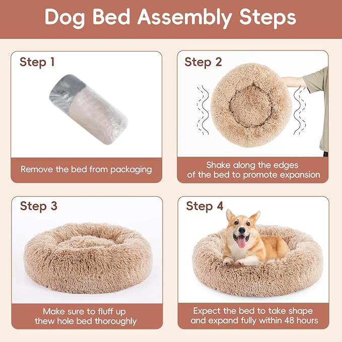 FluffyDream 30 Inch Calming Donut Bed for Dogs and Cats, Brown Washable Plush Fur Cuddle Bed - Image 6