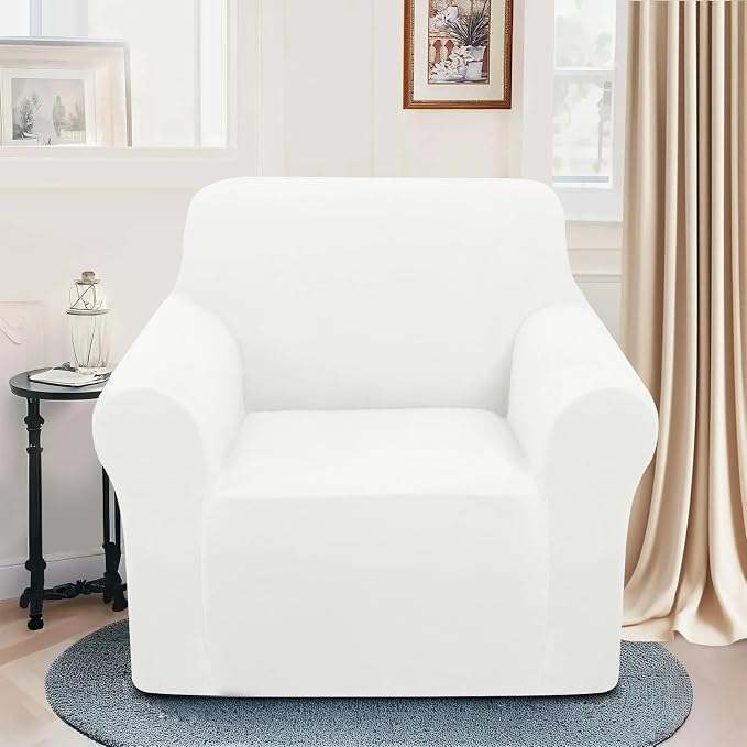 U-NICE HOME Velvet Chair Sofa Covers Stretch Couch Cover Furniture Protector Sofa Slipcover for Dogs (Chair, Off White) - Image 2