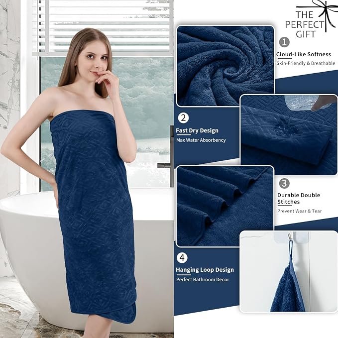 Bath Towel Set of 4 Extra Large Bath Sheet 35"x70" Oversized Bath Towel Soft Microfiber Bathroom Towel for Adults Highly Absorbent Quick Dry Towel Set for Bathroom,Hotel,Shower Towel Bath Sheet Navy - Image 2