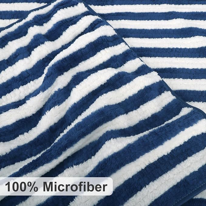 Smuge 18 Pcs Bath Towel Set, Include 6 Bath Towel Sheets, 6 Hand Towels and 6 Washcloths - Highly Absorbent Quick Dry Microfiber,Ultra Soft Bathroom Towel Set with Hanging Loop - Blueberry - Image 4