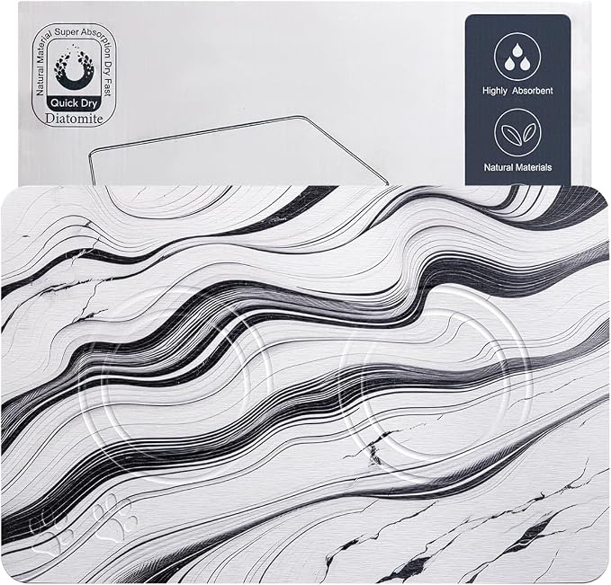 Diatomite Stone Pet Feeding Mat for Dog Cat Super Absorbent Diatomite Quick Drying Stone Dog Food Mat, Dog Mats for Food and Water with Non-Slip Station, Fast Dry Pet Mats,Marble Water Flow by PetGettingMuchHeathier