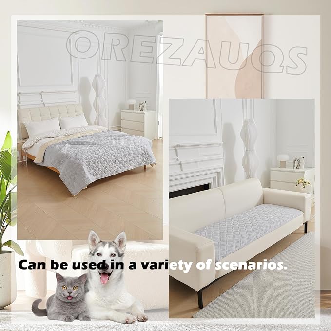 Waterproof Blanket Dog Bed Cover Non Slip Large Sofa Cover Dog Blanket for Couch Protection Pet Blanket for Furniture Bed Couch Sofa Reversible (Light Grey,210 * 260cm) - Image 3