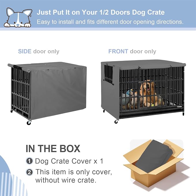 Explore Land Dog Crate Cover Heavy Duty Polyester Pet Kennel Sunshade Universal Fit for 36 inches Wire Cage (Grey) - Image 2