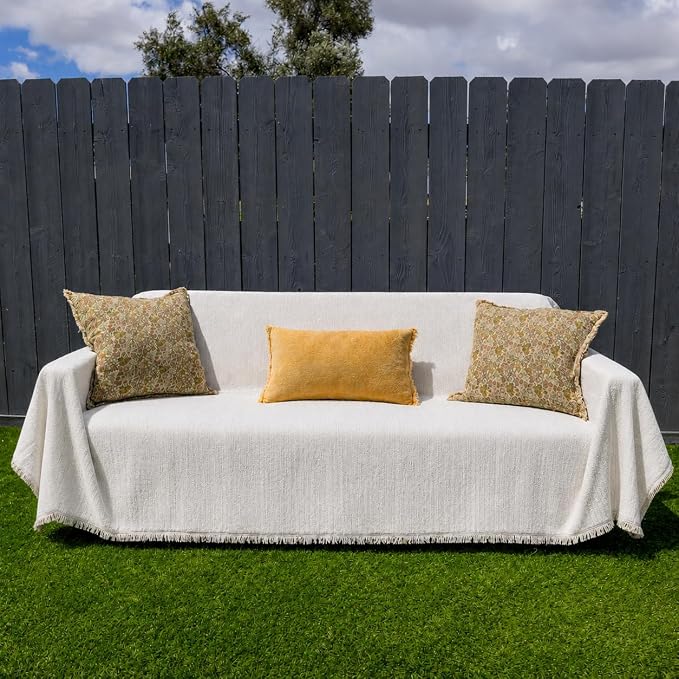 Couch Covers for Sofa, Couch Cover for Dogs, Water Resistant Non Slip Washable Chenille Sofa Cover, Loveseat Covers with Storage Bag, Pet Furniture Protector 71 x 118 Inches Cream White by Unknown