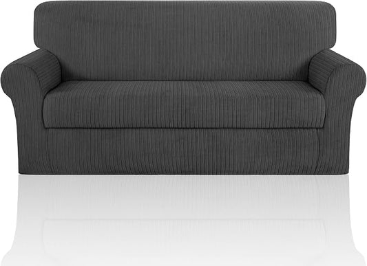 Sofa Cover Stretching Skid Resistance Couch Cover for Pets Washable, Thick and Durable Soft High Spandex Striped Pattern Sofa Covers, Form Fitted Sofa Slipcover(Sofa, Dark Gray) by ChengEase