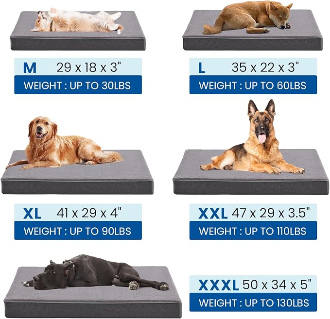 Orthopedic Memory Foam Dog Bed for Large Dogs, Cooling Gel Dog Crate Mat with Removable Washable Cover & Non-Slip Bottom, Ideal for Arthritic Dogs Up to 90lbs (Grey, X-Large: 41" x 29" x 4") - Image 7