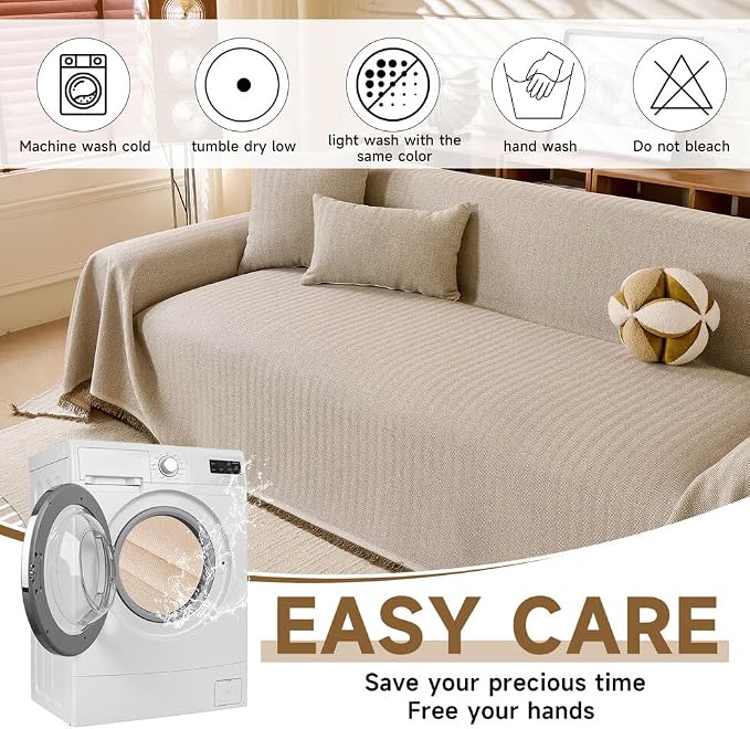 ROOMLIFE Boho Couch Covers for Sofa Washable for 2 Cushion Couch, Non Slip Furniture Protector Sofa Couch Cover for Dogs, Soft Breathable Sofa Slipcover, Couch Throw Blankets with Tassels 71''X118'' - Image 6