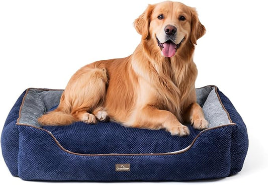 GRANDTIES Fluffy Dog Beds for Small Medium Large Dogs & Cats, Machine Washable Dog Bed, Rectangle Breathable Soft Calming Sleeping Warming Pet Beds with Waterproof & Non-Slip Bottom (XL 40", Navy) by GrandTies