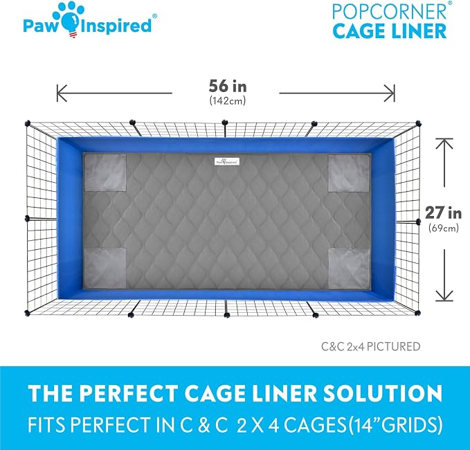 Paw Inspired PopCorner Guinea Pig Cage Liners | Washable Fleece Bedding or Pet Bed Mat for Small Animals | Super Absorbent Pee Pad with Reinforced Corners and Waterproof Bottom (C&C 2x4, Gray) - Image 4