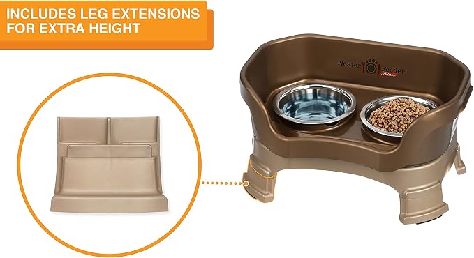 Neater Feeder Deluxe Mess-Proof Elevated Dog Bowls for Small Dogs (Up to 19 lbs), 2 Height Adjustable (6” & 7.5”) No-Spill Raised Dog Bowl Stand, Stainless Steel Food Bowl Set, Made in USA, Bronze - Image 6