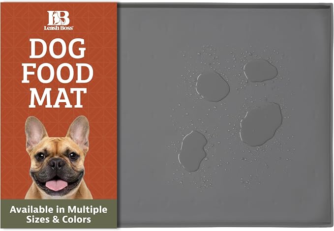 Leash Boss Raised-Edge Silicone Dog Food Mat - Waterproof Pet Mat for Dog Food & Water Bowls - Non-Slip Pet Placemat - Dishwasher-Safe Silicone Tray - 25 x 17 in, Gray by LeashBoss
