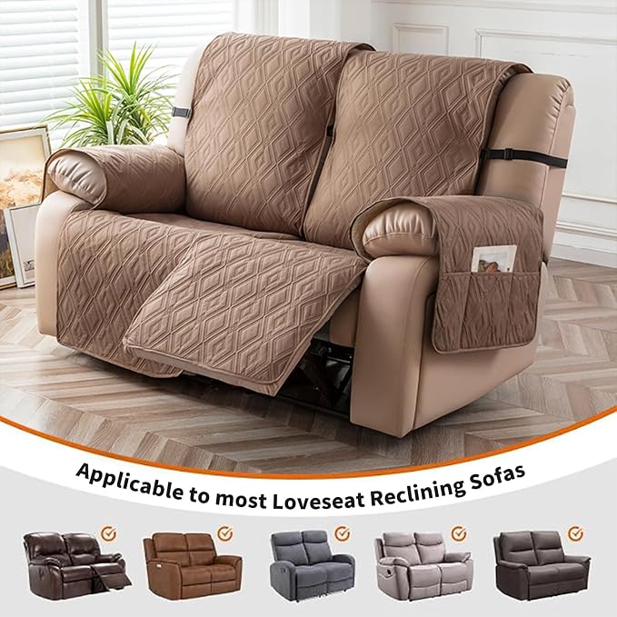 Genina Waterproof Loveseat Recliner Cover Non-Slip, Sofa Cover for Reclining Couch 2 Seat, Washable Couch Cover Loveseat Furniture Protector Cover for Pets Dogs Kids (Camel, Recliner Loveseat) - Image 3