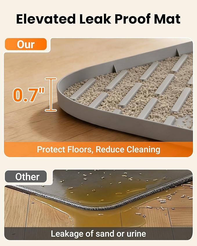 Cat Litter Box Mat, 47" x 37" Extra Large Cat Litter Mat, Silicone Waterproof Litter Trapping Mat for Scatter Control Soft on Kitty Paws Non-Slip Easy to Clean (Gray) - Image 4