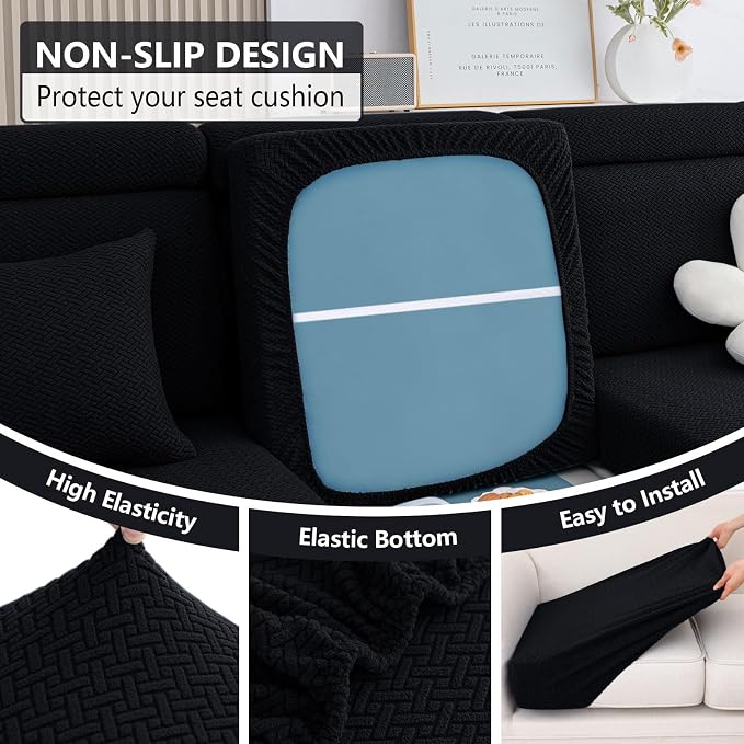 hyha Waterproof Couch Cushion Covers, Anti Slip Sofa Slipcovers for Pets | Waterproof Protection, Thick Jacquard Fabric, Wear Resistant, Anti Slip, Pet Protection (3 Pieces) - Image 4